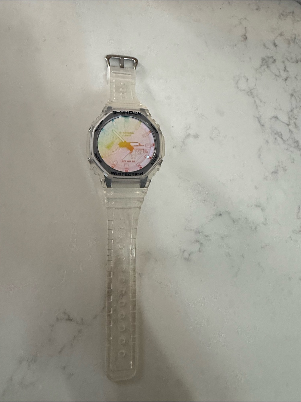 G-Shock Clear Resin Watch with Pastel Rainbow Dial